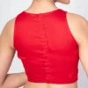 Red Silk Sleeveless Readymade Blouse | High Neck Inverted-V Cut Front Saree Choli - Image 2