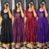 Retro 80s Trend Vichitra Silk 3-Tier Long Frock – Handcrafted Kolam Yoke Festive Gown