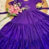 Retro 80s Trend Vichitra Silk 3-Tier Long Frock – Handcrafted Kolam Yoke Festive Gown - Image 10