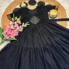 Retro 80s Trend Vichitra Silk 3-Tier Long Frock – Handcrafted Kolam Yoke Festive Gown - Image 11