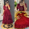 Retro 80s Trend Vichitra Silk 3-Tier Long Frock – Handcrafted Kolam Yoke Festive Gown - Image 13