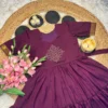 Retro 80s Trend Vichitra Silk 3-Tier Long Frock – Handcrafted Kolam Yoke Festive Gown - Image 14