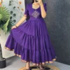 Retro 80s Trend Vichitra Silk 3-Tier Long Frock – Handcrafted Kolam Yoke Festive Gown - Image 16