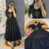 Retro 80s Trend Vichitra Silk 3-Tier Long Frock – Handcrafted Kolam Yoke Festive Gown - Image 2