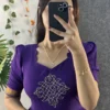 Retro 80s Trend Vichitra Silk 3-Tier Long Frock – Handcrafted Kolam Yoke Festive Gown - Image 22