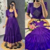 Retro 80s Trend Vichitra Silk 3-Tier Long Frock – Handcrafted Kolam Yoke Festive Gown - Image 24