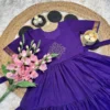 Retro 80s Trend Vichitra Silk 3-Tier Long Frock – Handcrafted Kolam Yoke Festive Gown - Image 4