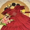 Retro 80s Trend Vichitra Silk 3-Tier Long Frock – Handcrafted Kolam Yoke Festive Gown - Image 8