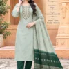 Riddhi Premium Roman Silk Yoke Work Kurti Pant Set with Dupatta | Festive Straight Suit Set for Women - Image 2