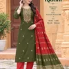 Riddhi Premium Roman Silk Yoke Work Kurti Pant Set with Dupatta | Festive Straight Suit Set for Women - Image 3