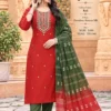 Riddhi Premium Roman Silk Yoke Work Kurti Pant Set with Dupatta | Festive Straight Suit Set for Women - Image 6