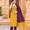 Riddhi Premium Roman Silk Yoke Work Kurti Pant Set with Dupatta | Festive Straight Suit Set for Women - Image 7
