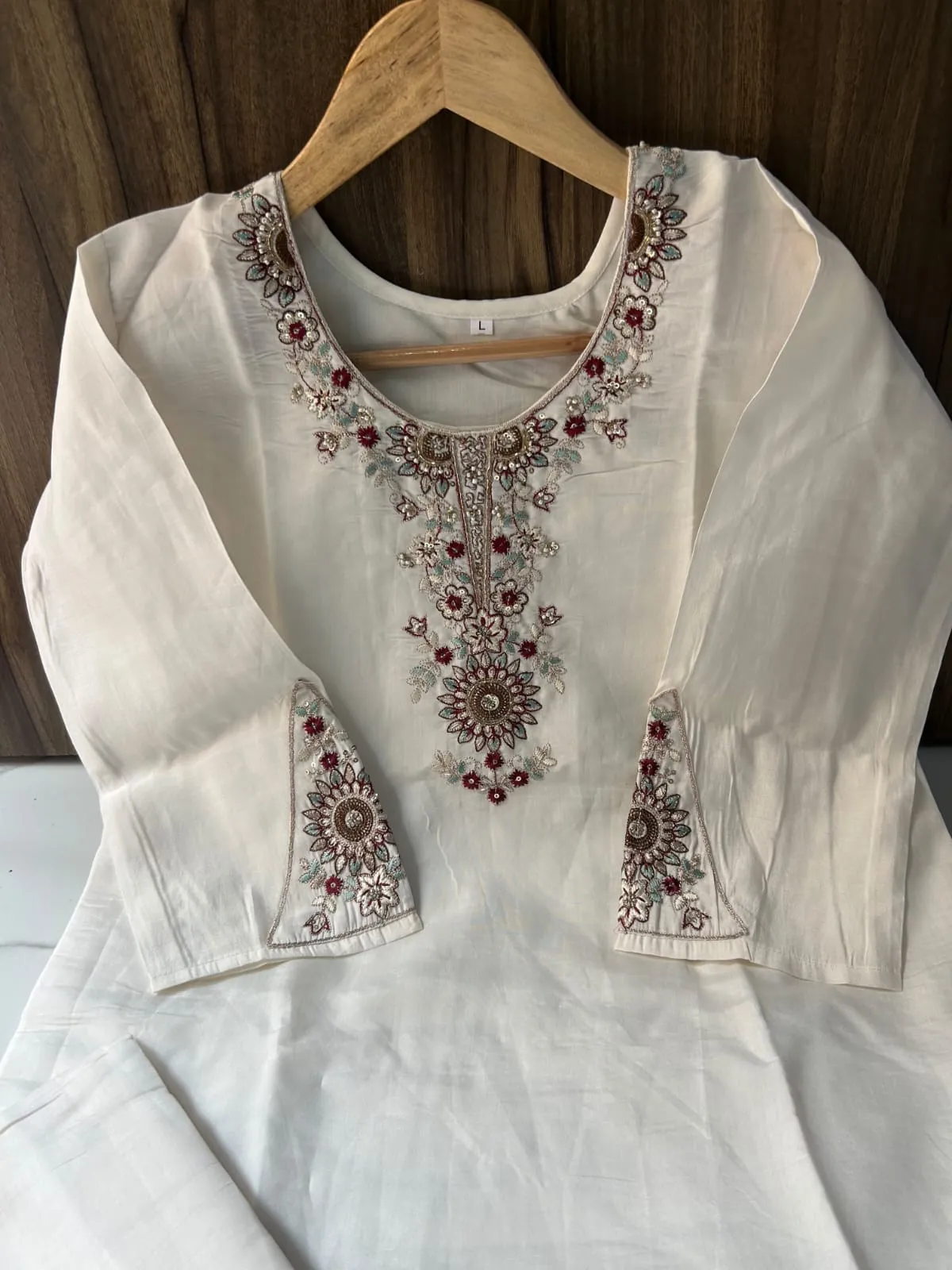 Roman Chanderi Silk Embroidered Kurti Set with Pocket Plazo & Cutwork Dupatta – 3-Piece Festive Ethnic Suit - Image 10