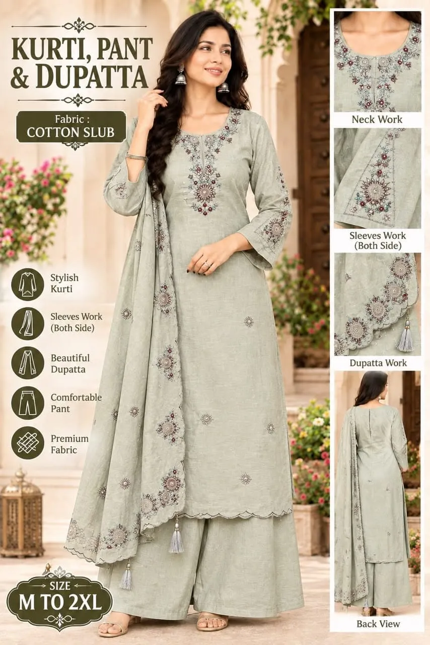 Roman Chanderi Silk Embroidered Kurti Set with Pocket Plazo & Cutwork Dupatta – 3-Piece Festive Ethnic Suit - Image 3