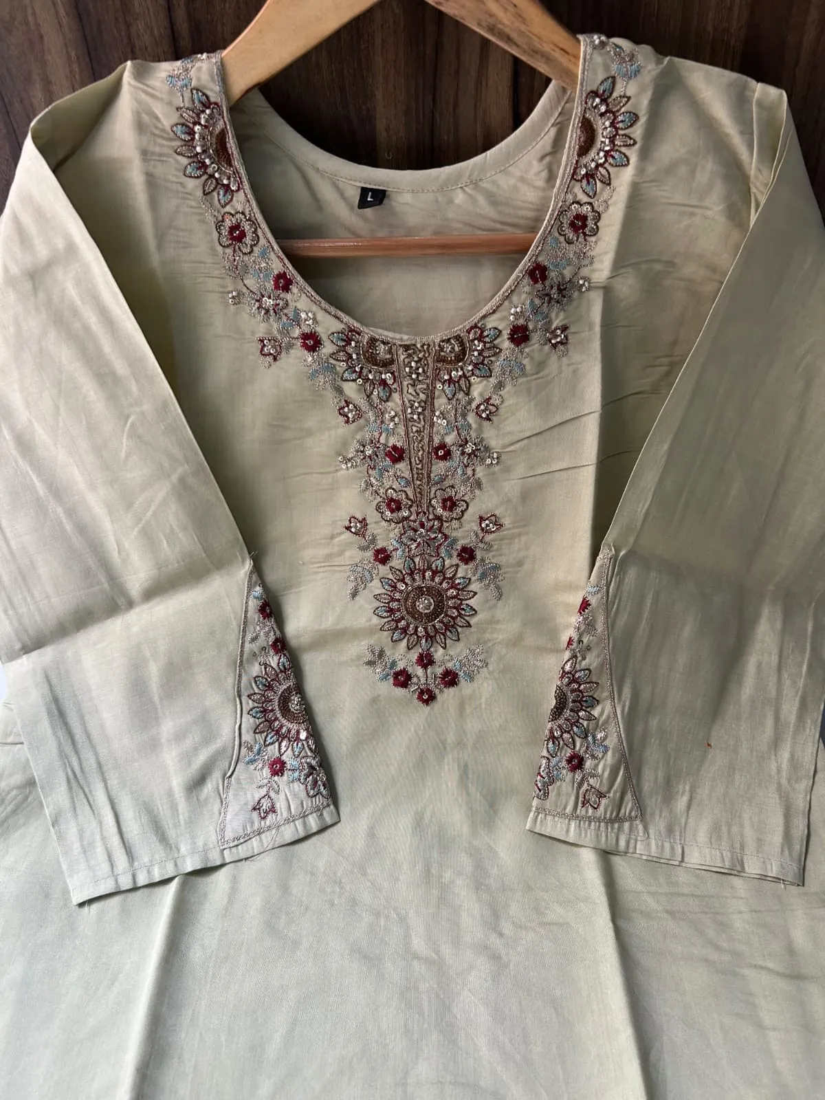 Roman Chanderi Silk Embroidered Kurti Set with Pocket Plazo & Cutwork Dupatta – 3-Piece Festive Ethnic Suit - Image 4
