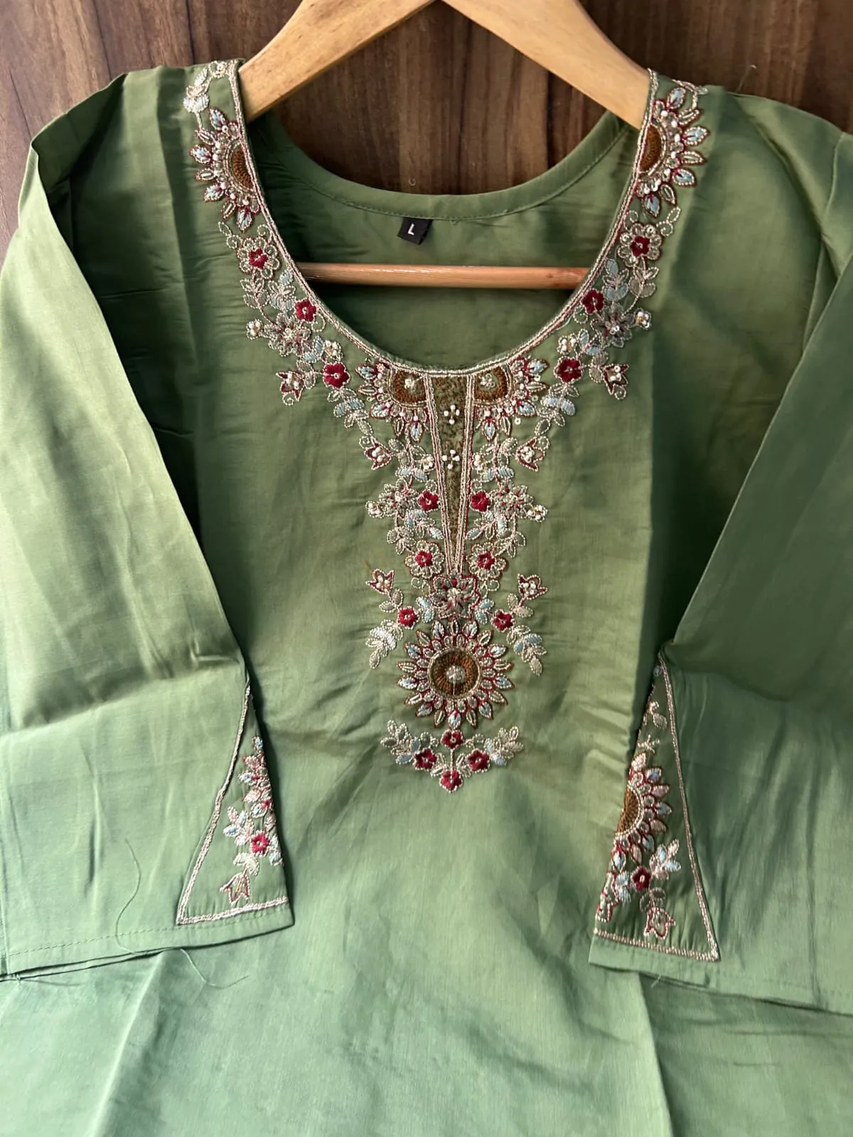 Roman Chanderi Silk Embroidered Kurti Set with Pocket Plazo & Cutwork Dupatta – 3-Piece Festive Ethnic Suit - Image 5