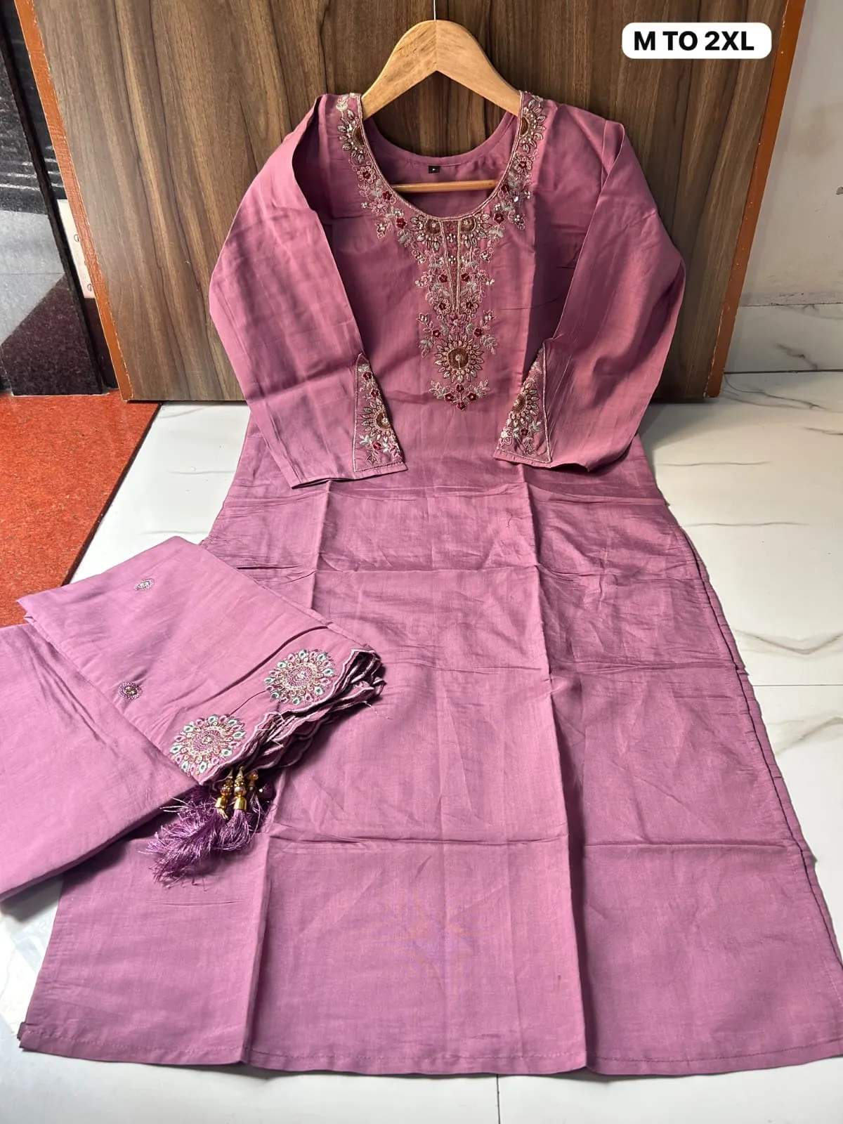 Roman Chanderi Silk Embroidered Kurti Set with Pocket Plazo & Cutwork Dupatta – 3-Piece Festive Ethnic Suit - Image 6
