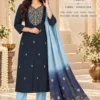 Roman Silk Embroidered Kurta Pant Set with Chanderi Tie-Dye Dupatta - Image 3