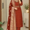 Roman Silk Heavy Embroidered Kurti Pant Set with Jacquard Dupatta | Festive Party Wear Suit for Women (Sizes S to 6XL) - Image 3
