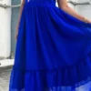 Royal Blue Embroidered Scalloped Midi Dress | Designer Party Wear Ruffled Gown