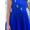 Royal Blue Embroidered Scalloped Midi Dress | Designer Party Wear Ruffled Gown - Image 3