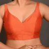 Rust Orange Raw Silk Sleeveless Saree Blouse – Deep V-Neckline Low U-Back Designer Crop Top - Image 2