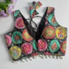 Sabyasachi-Style Apple Cut Neck Gajji Silk Ready to Wear Blouse with Cowrie Shell Latkans - Image 9