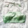 Sage Green Raw Silk Halter Neck Readymade Blouse – Backless Dori Tie-Up Padded Choli for Sarees & Lehengas - Image 2