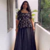 Sequins Embroidered Peplum Lehenga Choli in Space Silk | Fully Stitched Festive Flared Lehenga Set