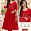 Shiddat Mul Chanderi Handwork Anarkali Kurti with Roman Silk Pants & Dupatta Set | 3-Piece Festive Ethnic Suit