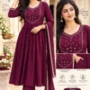 Shiddat Mul Chanderi Handwork Anarkali Kurti with Roman Silk Pants & Dupatta Set | 3-Piece Festive Ethnic Suit - Image 12