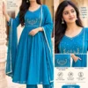 Shiddat Mul Chanderi Handwork Anarkali Kurti with Roman Silk Pants & Dupatta Set | 3-Piece Festive Ethnic Suit - Image 13