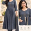 Shiddat Mul Chanderi Handwork Anarkali Kurti with Roman Silk Pants & Dupatta Set | 3-Piece Festive Ethnic Suit - Image 3