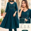 Shiddat Mul Chanderi Handwork Anarkali Kurti with Roman Silk Pants & Dupatta Set | 3-Piece Festive Ethnic Suit - Image 5