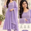 Shiddat Mul Chanderi Handwork Anarkali Kurti with Roman Silk Pants & Dupatta Set | 3-Piece Festive Ethnic Suit - Image 6