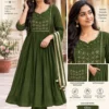 Shiddat Mul Chanderi Handwork Anarkali Kurti with Roman Silk Pants & Dupatta Set | 3-Piece Festive Ethnic Suit - Image 9