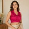 Shirt Collar Silk Saree Blouse Readymade – Sleeveless Padded Designer Blouse with Stretch Side Smocking (Size 38 to 42) - Image 17