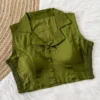 Shirt Collar Silk Saree Blouse Readymade – Sleeveless Padded Designer Blouse with Stretch Side Smocking (Size 38 to 42) - Image 9