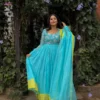 Sky Blue Embroidered Anarkali Suit | Party Wear Georgette Long Gown with Dupatta