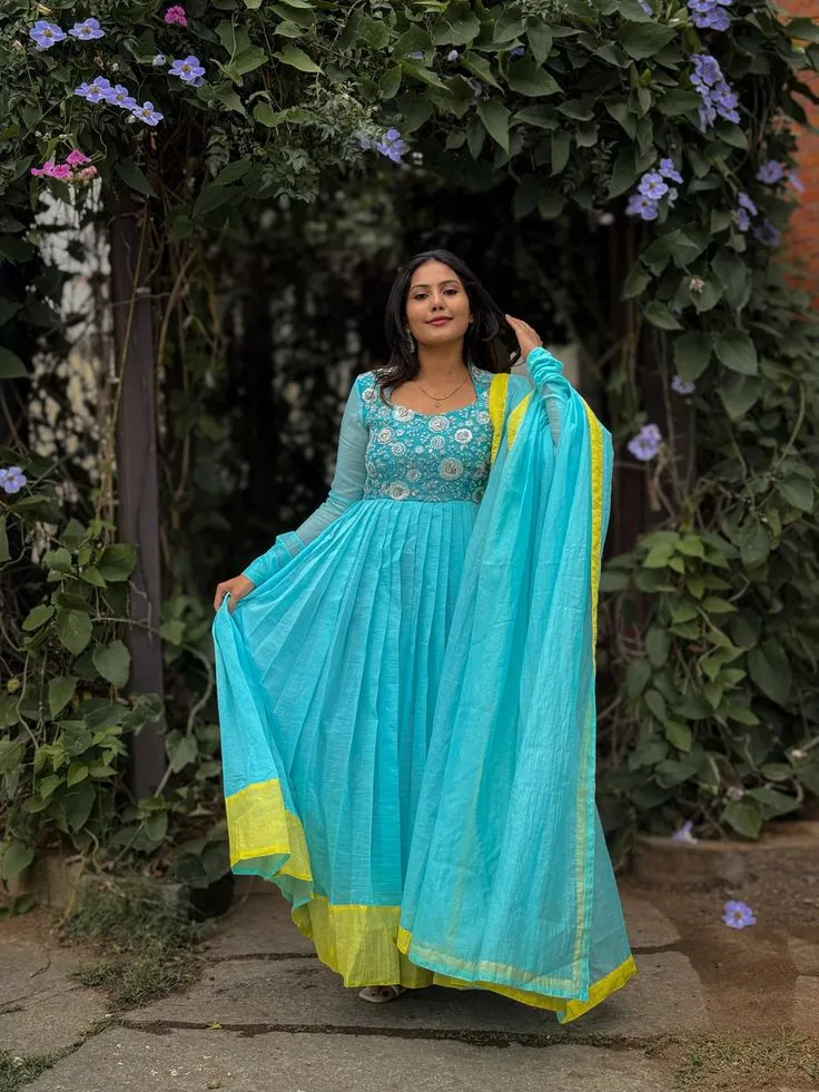 Sky Blue Embroidered Anarkali Suit | Party Wear Georgette Long Gown with Dupatta