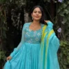 Sky Blue Embroidered Anarkali Suit | Party Wear Georgette Long Gown with Dupatta - Image 2