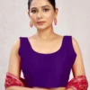 Sleeveless Raw Silk Saree Blouse | Plain Deep U-Back Neck Readymade Choli [Multiple Colors] - Image 10