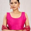 Sleeveless Raw Silk Saree Blouse | Plain Deep U-Back Neck Readymade Choli [Multiple Colors] - Image 12