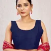 Sleeveless Raw Silk Saree Blouse | Plain Deep U-Back Neck Readymade Choli [Multiple Colors] - Image 17