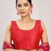Sleeveless Raw Silk Saree Blouse | Plain Deep U-Back Neck Readymade Choli [Multiple Colors] - Image 20