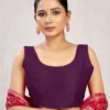 Sleeveless Raw Silk Saree Blouse | Plain Deep U-Back Neck Readymade Choli [Multiple Colors] - Image 3