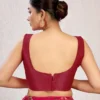 Sleeveless Raw Silk Saree Blouse | Plain Deep U-Back Neck Readymade Choli [Multiple Colors] - Image 5