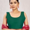 Sleeveless Raw Silk Saree Blouse | Plain Deep U-Back Neck Readymade Choli [Multiple Colors] - Image 6