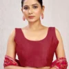 Sleeveless Raw Silk Saree Blouse | Plain Deep U-Back Neck Readymade Choli [Multiple Colors] - Image 9