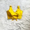 Sleeveless Yellow Satin Silk Blouse with Back Tie Bow | V-Neck Ready to Wear Padded Saree Choli - Image 3